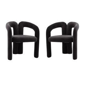 COOLMORE Contemporary Designed Velvet Fabric Upholstered Accent/Dining Chair /Barrel Side Chairs Kitchen Armchair for Living Room set of 2 (Black