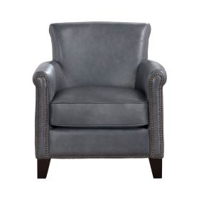 Classic Traditional Accent Chair 1pc Solid Wood frame Burnish Gray Top-Grain Leather Nailhead Trim Living Room Furniture