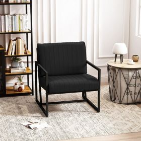 Modern Fashion PU Leather Feature Armchair with Metal Frame Extra-Thick Padded Backrest and Seat Cushion, for Living Room,Bedroom, Office, Studio