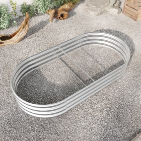 Raised Garden Bed Outdoor, Oval Large Metal Raised Planter Bed For For Plants, Vegetables, And Flowers - Black (Color: Silver)